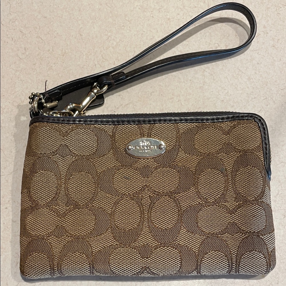 Coach Tan and Brown Signature Wristlet